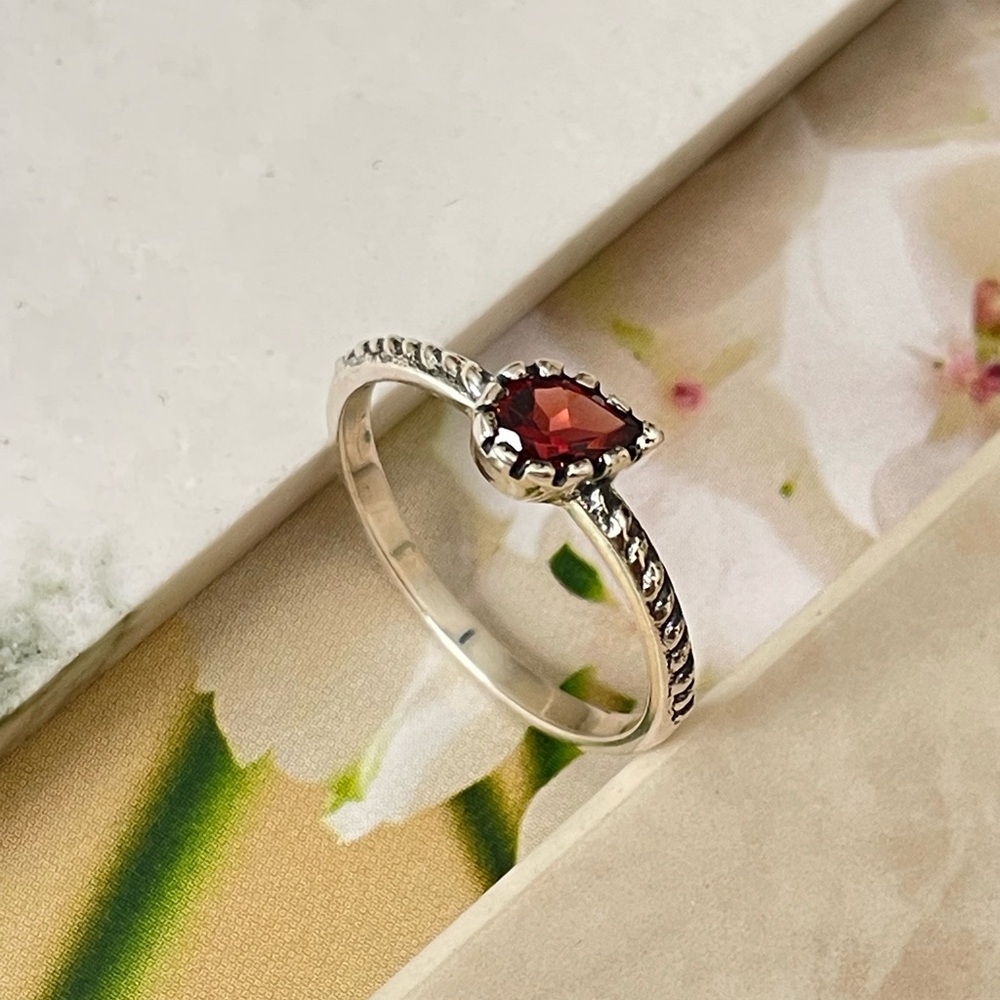 925 Sterling Silver Natural Garnet Ring January Birthstone, Size 7, 8 & 9